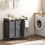 후브로 세탁 분류기 3 섹션, 바퀴가 달린 바구니, 11 5 갤 43 4L , 당김 및 탈착식 옥스포드 패브릭 가방, 러스틱 그레이 BFG76XY01... 