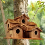 야외용 새집, 정원/뜰/뒷마당 장식 핀치 블루버드 카디널 수제 벌새집 5가구를 위한 5홀 새집 : 모어글로우잉