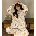 G1544 키티 여성 잠옷 홈웨어 사계절 긴팔 긴바지 플러스사이즈 빅 귀여운 패턴 : 쿠마네상점