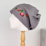 중년여성 고급 자수 플라워 린넨 혼방 사계절 비니 모자 BDNAS-H2509 : 플러스모자