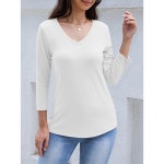 오반비소 여성 V넥 3/4 슬리브 티셔츠 베이직 곡선 헴 튜닉 탑 캐주얼 루즈핏 2025 : 시애틀01