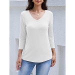 오반비소 여성 V넥 3/4 슬리브 티셔츠 베이직 곡선 헴 튜닉 탑 캐주얼 루즈핏 2025 : 시애틀01