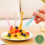 EW 기린 과일 포크 귀여운 어린이 플라스틱 세트 에이 티브 디저트 12 PC : 올라인커넥트