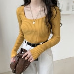 가을니트 여성 긴팔 니트티 스퀘어넥 슬림핏 골지 이너 티셔츠 : 다모이