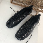 [G3857] 뒷밴딩 스트랩 레이스업 플랫슈즈 : 새로이클라쓰
