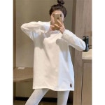 티류으스 여성 가을 겨울 순면 화이트 기모 롱슬리브 티셔츠 루즈핏 이너 레이어드 Lyw 화이트 레귤러 슬릿 H2209 S : 웨이웨이스토어