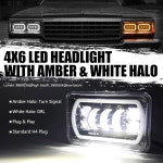 OPP ULITE 4x6 LED 헤드라이트 흰색 DRL 앰버 턴 시그널 헤일로 라이트 씰 빔 H4651 H4656 H6545 H4668 4PC 팩(1730S-4)... 