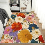 플로럴 러그, 3x5 면적 러그 세척 가능, 거실용 식물성 플라워 카펫, 가정용 실내용 장식, 미끄럼 방지, 로우 파일 디자인 & J1826 : 4060보석함