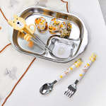 스텐 유아 식기 어린이집 유치원 나눔식판 아기 캐릭터 간식 그릇 베어 스텐 2구 접시 : 씨에스동양상사