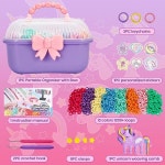 8-12세 소녀용 팔찌 제작 키트, 무지개 밴드 우정 생일 선물용 DIY 6 7 9 10 11 13세 , 1200개 이상의 탄성 천 고무 패브릭 루프 Pink... 