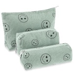 여성용 후미 화장품 가방 세트 코듀로이 파우치 에스테틱 스마일 여행용 세면도구 귀여운 지갑 필통 메이크업 브러시 보관 정리함(녹색... 