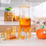 Max 2 9 갤런 디스펜서 11L 유리 디스펜서와 우드 스탠드 스피갓 뚜껑 대형 용기 레모네이드 병 바 레스토랑 매장용 : Chawoo