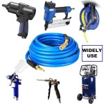 YOTOO 고무 에어 호스 3/8인치 x 50피트 300 PSI, 1/4인치 산업용 회전식 솔리드 황동 퀵 커플러, 플러그 앤 벤드 리미터, 블루 3 FT... 