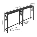 마한크리스 70.8인치 좁은 소파 테이블, 충전소 2팩 스키니 콘솔 테이블, 전원 콘센트 긴 현관 복도 소파 테이블, 블랙 CTBK152E01S2... 