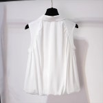 여성 블라우스 화이트 민소매 셔츠 베스트 여름 신 세련되고 아름다운 루즈 헴 퍼피 라펠 : 아델스패션