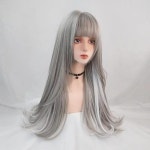 GAKA 긴 합성 머리 회색 강조 매달린 귀 염색 마이크로 볼륨 곱슬 가발 : 태창엠알오C