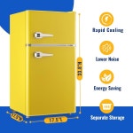 WANAI 3.5 Cu.Ft 레트로 냉장고 2도어 미니 냉장고, 냉동고 포함, 손잡이 7단계 조절 가능한 온도 조절식 상단 냉동고 가정용 기숙사 아파트... 