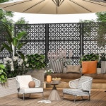 메탈 프라이버시 스크린 야외 72인치 H 46인치 W, 뒷마당/파티오/데크/발코니/야드용 프리스탠딩 장식 펜스 패널, 스탠드가 있는 모던... 