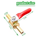 Tnuocke 2pcs 황동 볼 밸브 차단 스위치 1/4인치 호스 바브 x 1/4인치 호스 바브 파이프 튜브 피팅 커플러, 180도 빨간색 작동 핸들 H-053... 