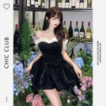 파티드레스 니치 블랙 연회 이브닝 고급 생일 공주 스몰 퍼피 원피스 : 아델스패션