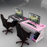 2인 컴퓨터 책상 pc 사무용 테이블 방송 게이밍 방 선반 거실 게임 넓은 서재 : OUR컴퍼니
