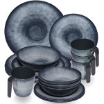 제솔로 멜라민 도자기 세트 그레이 4인용 석기 룩 식기세척기 안전 디너웨어 캠핑 액세서리 식기 카라반 페스티벌 가든 파티 : 캠프픽