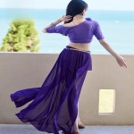 오리지널 2025 신상 벨리댄스 연습복 상의와 치마 컬러 블록 워터 거즈 공연 의상 여성용 : 칠룡산업