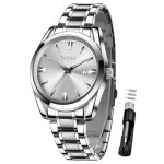 시계 스테인리스 스틸 럭셔리 미니멀리스트 손목시계, 데이트 빅 페이스 야광 포인터 및 저울 렐로예스 파라 홈브르 Black Face-G8470 : 위너리리