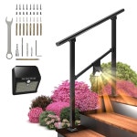 야외 계단용 핸드 레일, 3단계 난간, 노인 임산부를 위한 태양광 데크 조명이 있는 난간 현관 및 레일용 핸디캡. 2 Step Matte Black... 