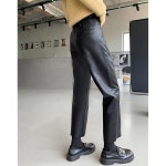 하오메이 여성용 인조 가죽 바지 스트레이트 레그 하이 웨이스트 발목 Ancora Red X-Small : 세렌픽