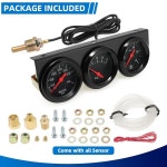 MH 2인치 52mm 트리플 게이지 세트 오일 압력 0-100PSI 수온 100 F-280 F 전압계 8-16V 자동차 3 클러스터 키트 블랙 White : 비엘엠