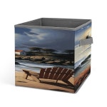 YHNH 바다 등대 모래 해변 세탁 바구니 접이식 수납함 정리함 손잡이 장식 패브릭 담요 수납 바구니 거실용 수납 바구니 : 마일마켓