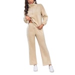 HAOZHIYU 여성용 투피스 세트 여행용 의상 하프 지퍼 스웨트셔츠 및 와이드 레그 스웨트팬츠 공항 살구. XS : 라모트