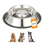 니터 펫 브랜드 스테인리스 스틸 슬로우 피드 볼 - 논팁 및 논스키드 개 사료 삼킴, 복부 팽만감, 소화불량 빠른 식사를 방지합니다 (3컵) 3/4 Cup... 