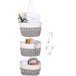 실리파인 오버 더 도어 행잉 바스켓 보호 직조 벽 3단 면 벽걸이 수납 정리 가방 마크라메 장식 주방 세탁실 계단용 (그레이, 화이트)... 