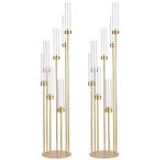 결혼식용 2Pcs 골드 7 암 캔델라브라 캔들 스탠드, 테마 파티 테이블 센터피스 결혼식 생일 파티(48인치) 핏 LED 테이퍼 1 48 Tall : 웅이글로우