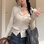 여성 심플 데일리 니트 가디건 간절기 환절기 봄 가을 겨울 편안한 일상룩 베이지, FREE : 콩보리마켓