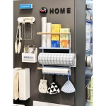 주방 수납 선반 냉장고 옆벽걸이 롤지 랩 펀칭 프리 다층 신기 1 자기흡입 3구 (2매입) : 넥스트루트