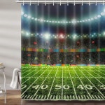 축구장 샤워 커튼, 남성용 스포츠 테마 목욕 커튼 세트, 패브릭 욕실 액세서리 화장실 장식 12 후크 포함 (69인치 W X 72인치 H) : 오마이굿즈25