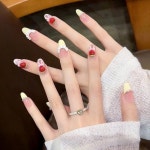 10개 귀엽고 달콤한 레이스 프랑스 수제 여성용 네일 딸기 장식 아몬드 발레리나 인조 가짜 : 에스디 물산