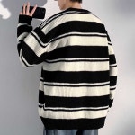 남성 스트라이프 스웨터 남자 캐주얼 줄무늬 니트 블랙 골지 루즈핏 : 바빛