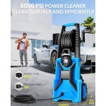33피트 압력 호스 릴, 노즐 4개, 고출력 폼 500ml를 캐논 클리너(블루) 청소기 갖춘 클리닝용 압력 자동차/펜스/드라이브웨이/파티오스/홈 DS... 