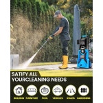 33피트 압력 호스 릴, 노즐 4개, 고출력 폼 500ml를 캐논 클리너(블루) 청소기 갖춘 클리닝용 압력 자동차/펜스/드라이브웨이/파티오스/홈 DS... 