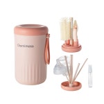 케미모소 여행 실리콘 젖병 클리너 브러시 세트, 접이식 건조대, 야외 필수 청소 핑크 Grey and White : 유에스온 생활박스