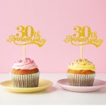 24개 30주년 기념 컵케이크 토퍼 - 결혼식, 생일, 은퇴, 해피 애니버서리 파티 케이크 장식을 위한 글리터 30년을 응원하세요 추천... 