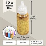 공예 및 펜을 위한 밝은 크리에이션 글리터 - 쉽게 짜서 세탁할 수 있는 병 벌크 멀티팩 12, 20ml, 네온 메탈릭 색상 : youareon
