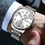 OLEVS 남성용 시계 스테인리스 스틸 아날로그 다이아몬드 남성용 숫자 드레스 쿼츠 블루/블랙/골드/실버 시계 이지 럭셔리 데이트 데이 페이스... 