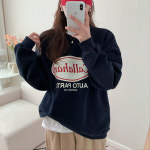 여성 가을 루즈핏 오버핏 라운드넥 네이비 맨투맨 데일리 커플룩 긴팔 단체 티셔츠 옷 : 코코낸내 옷장