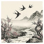 동양 수묵화 산수화 동양화 민속 민화 한국 카페 식당 찻집 청명 까치 파르텔 벽지 시트지 롤스크린 : 으뜸데코