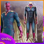 어벤져스 비전 코스프레 코스튬 슈퍼 히어로 카니발 파티 코믹콘 할로윈 점프수트 의류 소품 선물 바디수트 : 뜨아샵